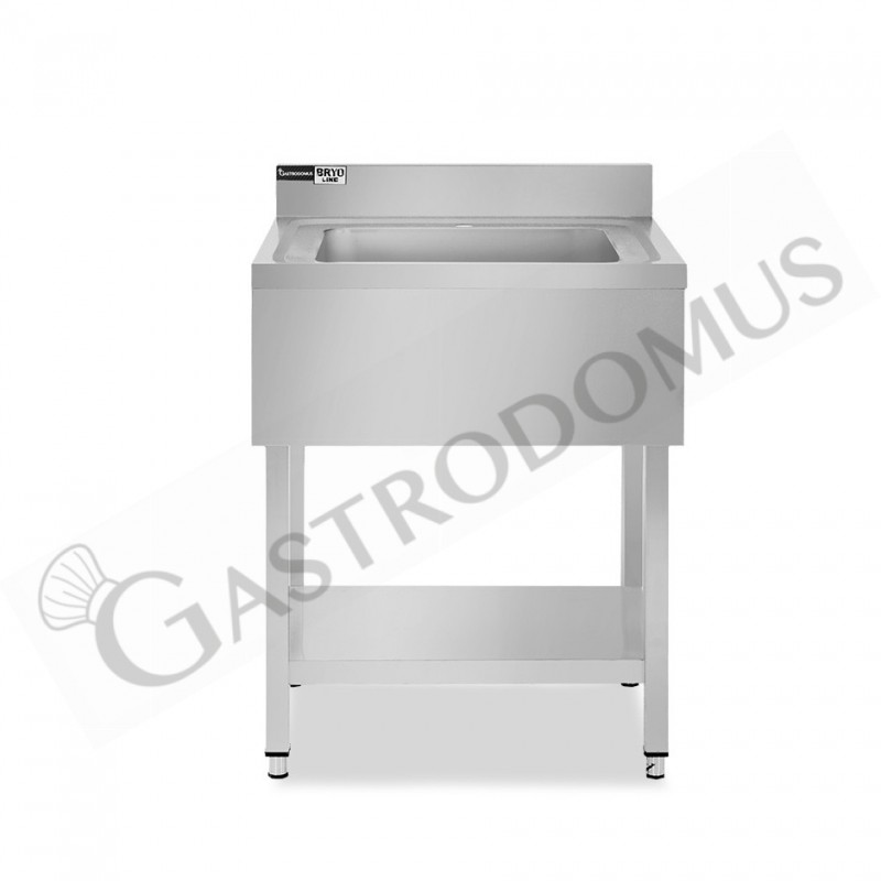 Lavandino semplice in acciaio inox, 1 ripiano, alzatina, 1 vasca, L 500 x P 600 x H 965 mm - con foro rubinetto Ø 32 mm Lavandino semplice in acciaio inox, 1 ripiano, alzatina, 1 vasca, L 500 x P 600 x H 965 mm - con foro rubinetto Ø 32 mm