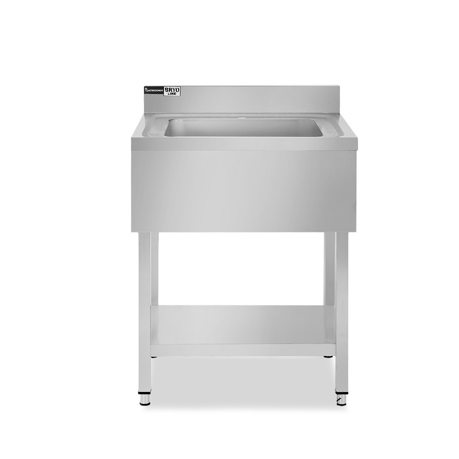 Lavandino semplice in acciaio inox, 1 ripiano, alzatina, 1 vasca, L 500 x P 600 x H 965 mm - con foro rubinetto Ø 32 mm