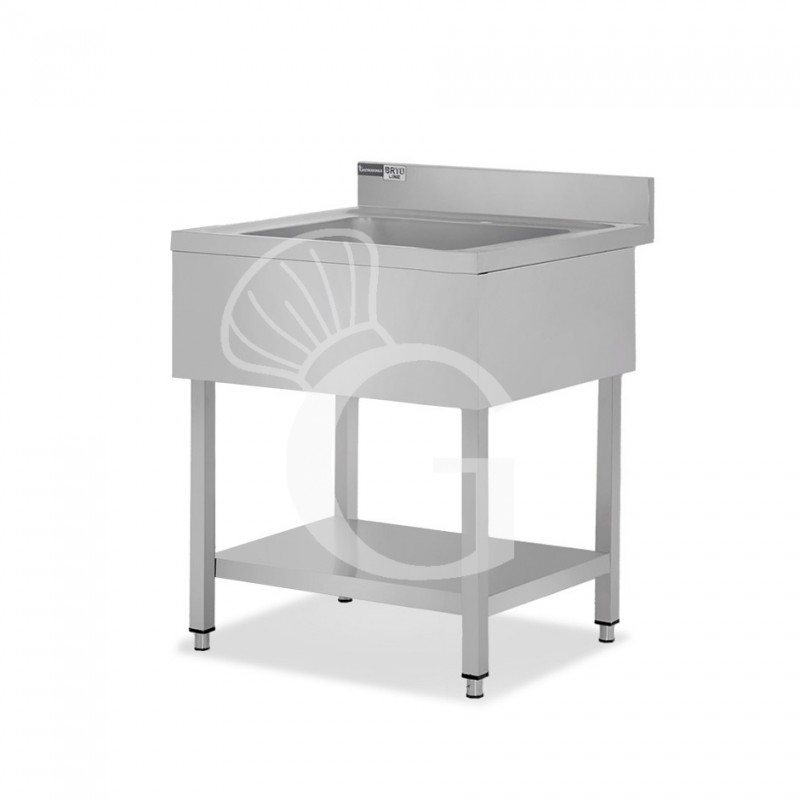 Lavandino semplice in acciaio inox, 1 ripiano, alzatina, 1 vasca, L 800 x P 700 x H 965 mm - con foro rubinetto Ø 32 mm