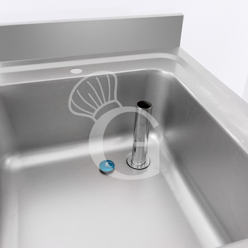 Lavandino semplice in acciaio inox, 1 ripiano, alzatina, 1 vasca, L 800 x P 700 x H 965 mm - con foro rubinetto Ø 32 mm
