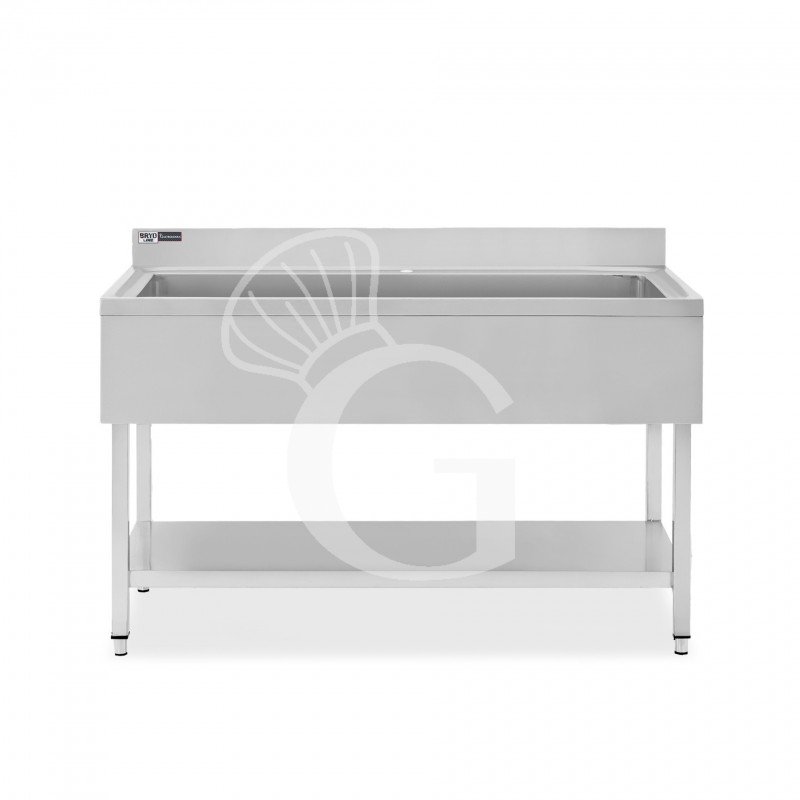 Lavapentole acciaio, 1 ripiano, alzatina, 1 vasca, L 1400 x P 700 x H 965 mm - con foro rubinetto Ø 32 mm