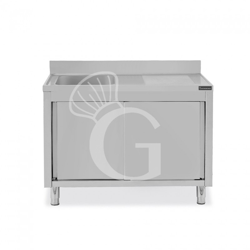 Lavello inox armadiato con porte scorrevoli,1 vasca,gocciolatoio a destra,alzatina,L1500xP700xH950mm Lavello inox armadiato con porte scorrevoli,1 vasca,gocciolatoio a destra,alzatina,L1500xP700xH950mm