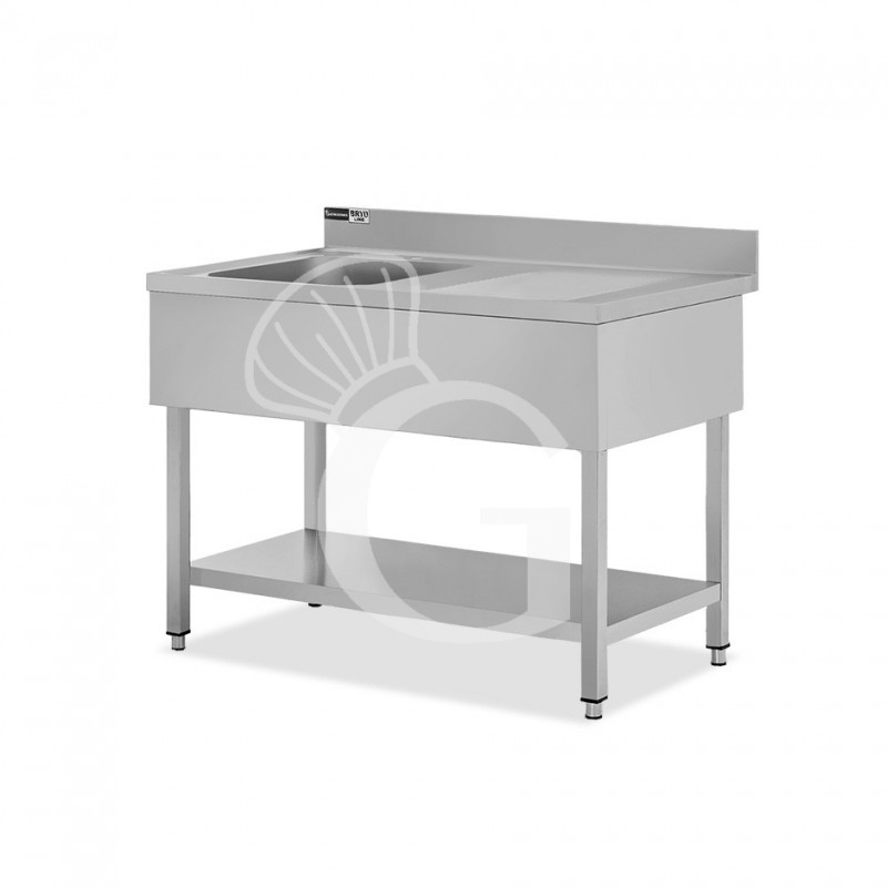 Lavello semplice 1 vasca e gocciolatoio a destra, ripiano, alzatina, L 1500 x P 700 x H 965 mm - con foro rubinetto Ø 32 mm