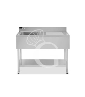 Lavello semplice 1 vasca e gocciolatoio a destra, ripiano, alzatina, L 1500 x P 700 x H 965 mm - con foro rubinetto Ø 32 mm