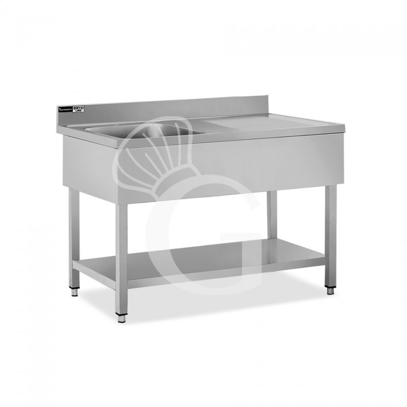 Lavello semplice 1 vasca e gocciolatoio a destra, ripiano, alzatina, L 1500 x P 700 x H 965 mm - con foro rubinetto Ø 32 mm