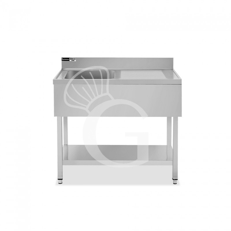 Lavello semplice 1 vasca e gocciolatoio a destra,ripiano,alzatina, L1100xP600xH965mm - con foro rubinetto Ø 32 mm