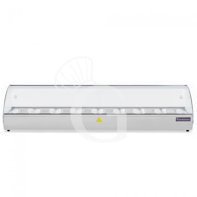 Vetrina Riscaldata inox e vetro 8 bacinelle GN1/3 H 40 mm L 1483 mm x P 420 mm x H 336 mm Vetrina Riscaldata inox e vetro 8 bacinelle GN1/3 H 40 mm L 1483 mm x P 420 mm x H 336 mm