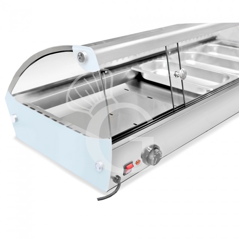 Vetrina Riscaldata inox e vetro 8 bacinelle GN1/3 H 40 mm L 1483 mm x P 420 mm x H 336 mm