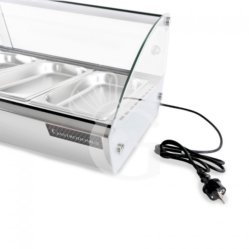 Vetrina Riscaldata inox e vetro 8 bacinelle GN1/3 H 40 mm L 1483 mm x P 420 mm x H 336 mm