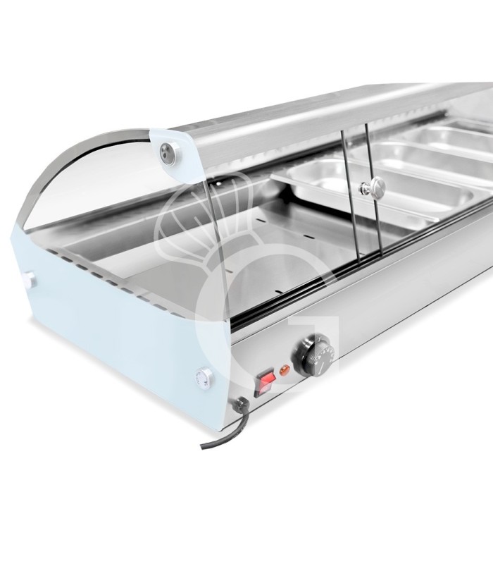 Vetrina Riscaldata inox e vetro 4 bacinelle GN1/3 H 40 mm L 773 mm x P 420 mm x H 336 mm