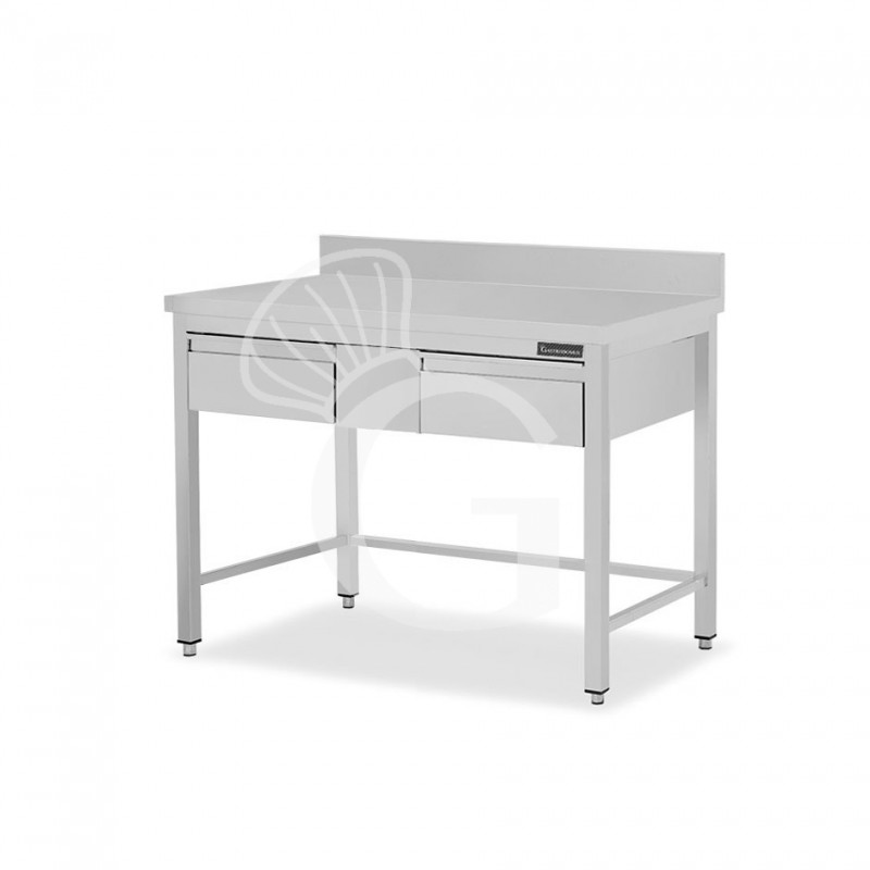 Tavolo inox 2 cassetti alzatina L 1200 mm x P 700 mm x H 950 mm