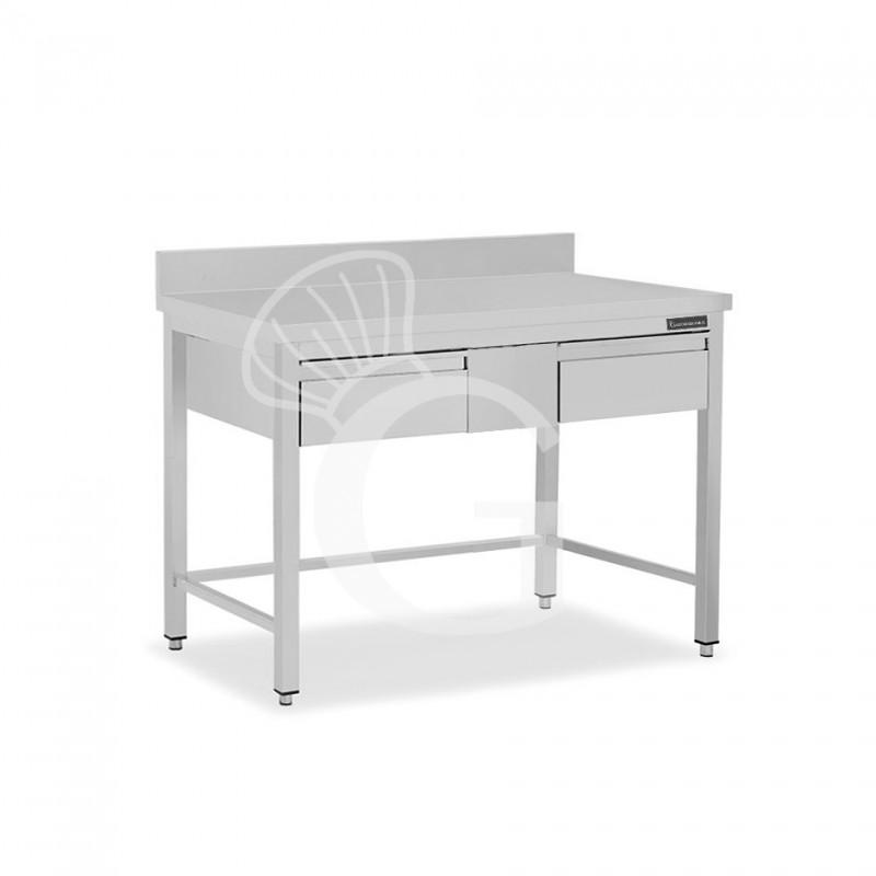 Tavolo inox 2 cassetti alzatina L 1200 mm x P 700 mm x H 950 mm