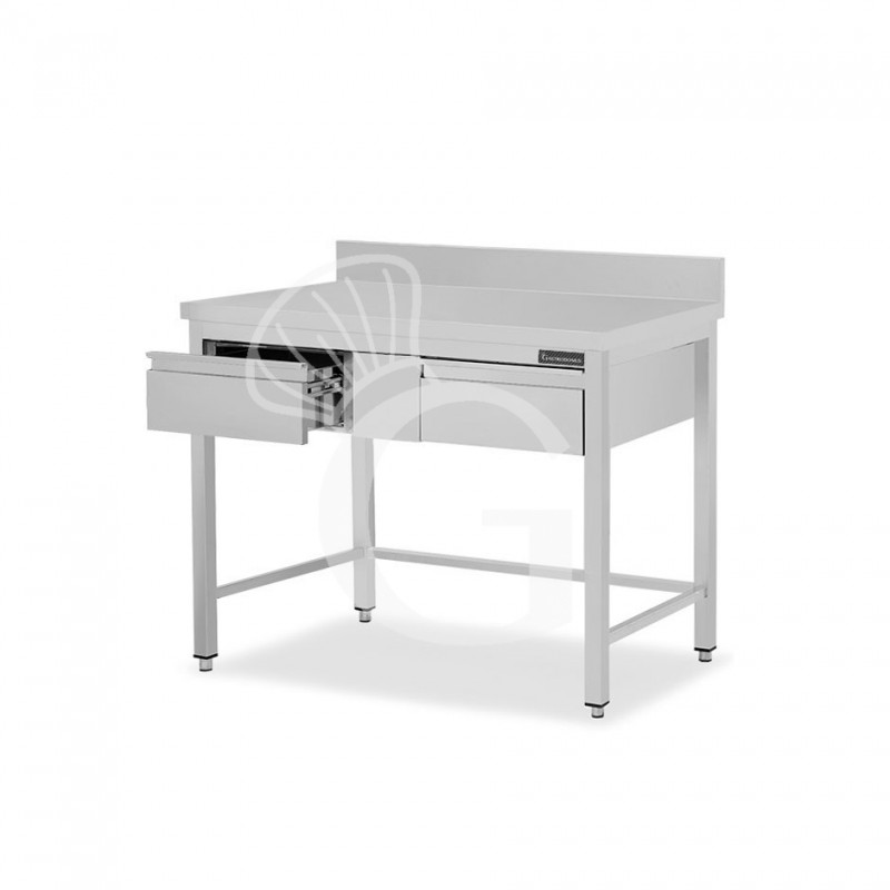 Tavolo inox 2 cassetti alzatina L 1200 mm x P 700 mm x H 950 mm
