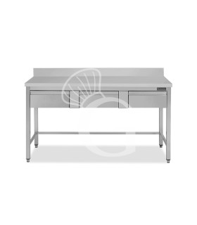 Tavolo inox 3 cassetti alzatina L 1400 mm x P 700 mm x H 950 mm