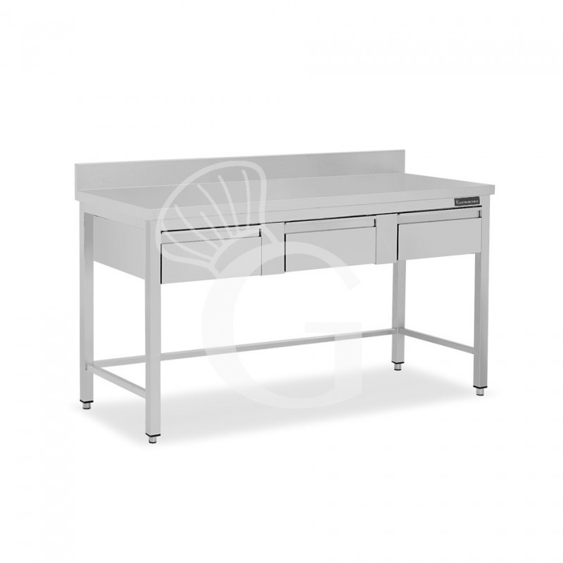 Tavolo inox 3 cassetti alzatina L 1400 mm x P 700 mm x H 950 mm