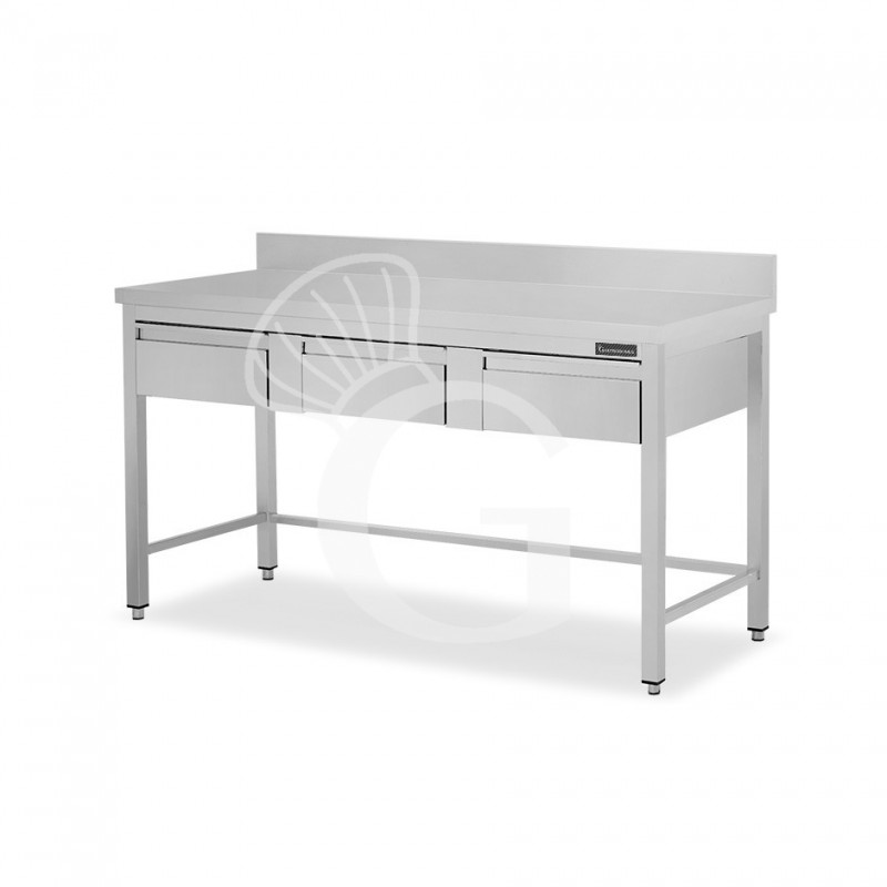 Tavolo inox 3 cassetti alzatina L 1500 mm x P 700 mm x H 950 mm