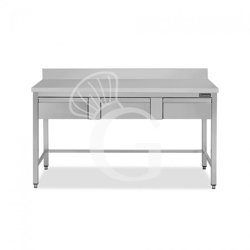 Tavolo inox 3 cassetti alzatina L 1500 mm x P 700 mm x H 950 mm