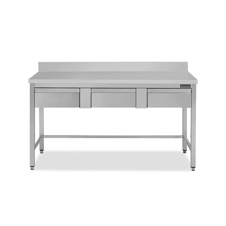 Tavolo inox 3 cassetti alzatina L 1500 mm x P 700 mm x H 950 mm