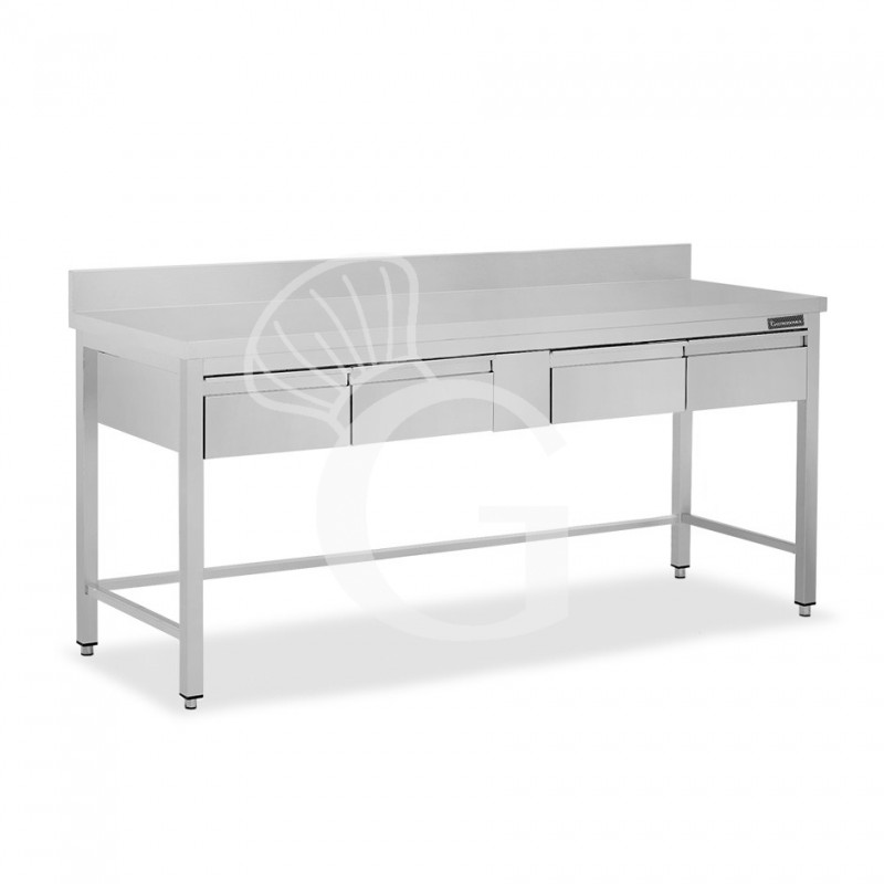 Tavolo inox 4 cassetti alzatina L 2000 mm x P 700 mm x H 950 mm