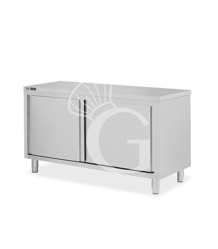 Tavolo armadiato in acciaio inox con 2 porte scorrevoli, L 1600 mm x P 600 mm x H 850 mm