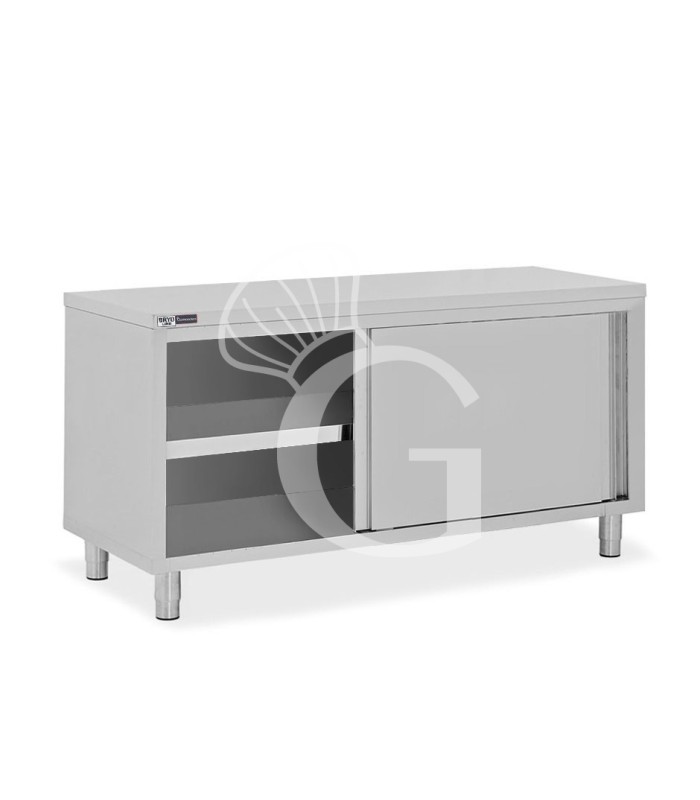 Tavolo armadiato in acciaio inox con 2 porte scorrevoli, L 2000 mm x P 600 mm x H 850 mm
