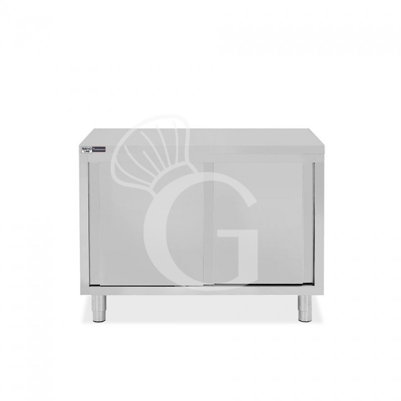 Tavolo armadiato in acciaio inox con 2 porte scorrevoli, L 1000 mm x P 700 mm x H 850 mm Tavolo armadiato in acciaio inox con 2 porte scorrevoli, L 1000 mm x P 700 mm x H 850 mm