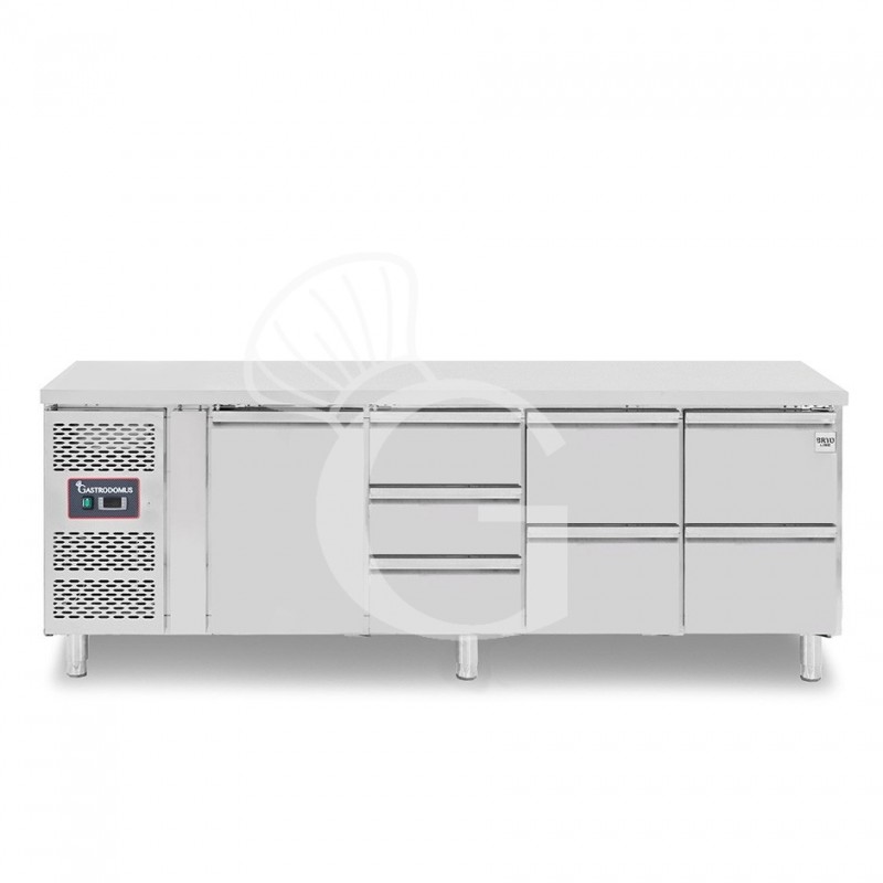 Tavolo refrigerato 7 cassetti 1 porta 700 mm -2°C/+8°C, motore a sinistra