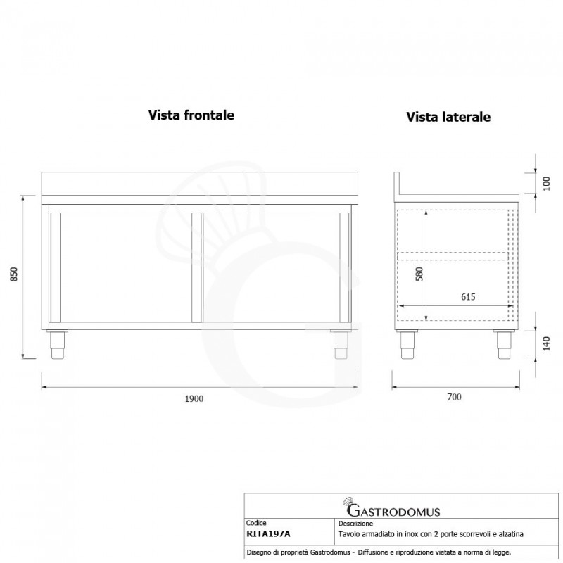Tavolo con 2 porte scorrevoli e alzatina, L 1900 mm x P 700 mm x H 950 mm