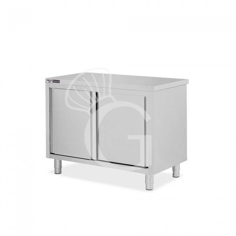 Tavolo armadiato in acciaio inox con 2 porte scorrevoli, L 1100 mm x P 800 mm x H 850 mm