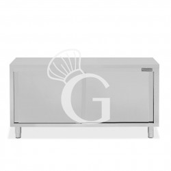 Tavolo armadiato in acciaio inox con 2 porte scorrevoli, L 1800 mm x P 800 mm x H 850 mm