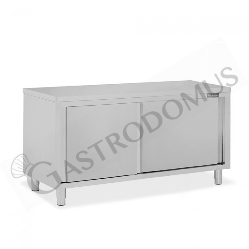 Tavolo armadiato in acciaio inox con 2 porte scorrevoli, L 2000 mm x P 800 mm x H 850 mm