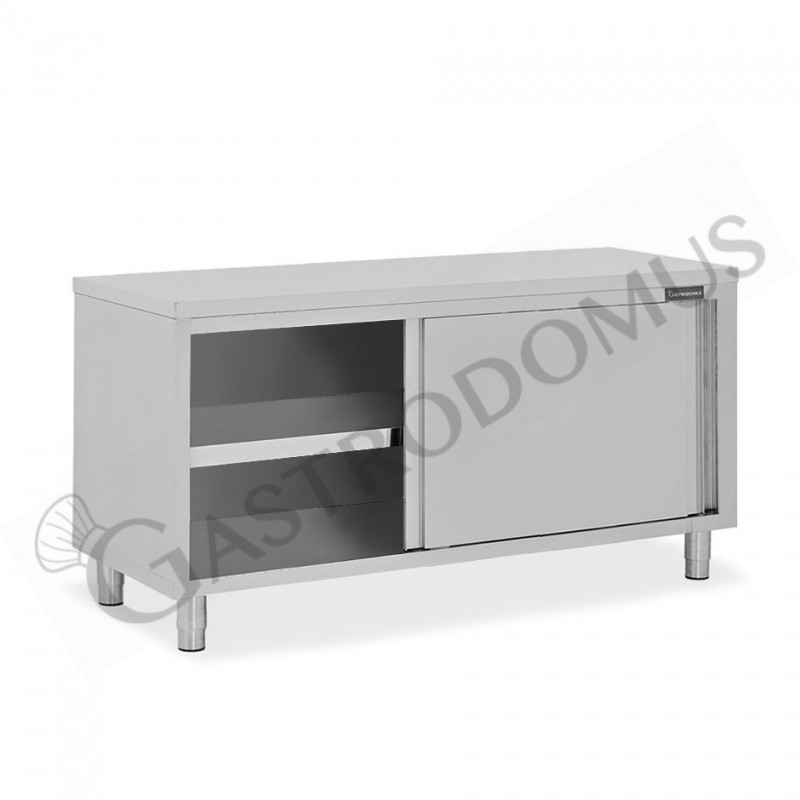 Tavolo armadiato in acciaio inox con 2 porte scorrevoli, L 2000 mm x P 800 mm x H 850 mm