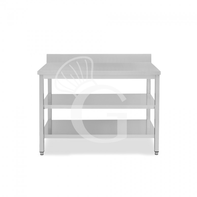 Tavolo inox 2 ripiani alzatina L 1300 mm x P 600 mm x H 950 mm