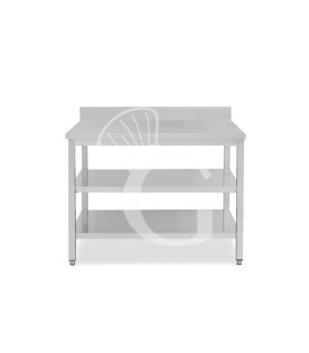 Tavolo inox 2 ripiani alzatina L 1000 mm x P 600 mm x H 965 mm