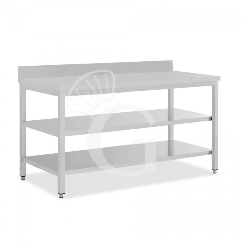 Tavolo inox 2 ripiani alzatina L 2000 mm x P 600 mm x H 965 mm