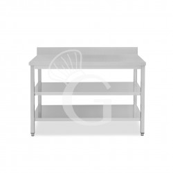 Tavolo inox 2 ripiani alzatina L 1600 mm x P 700 mm x H 965 mm