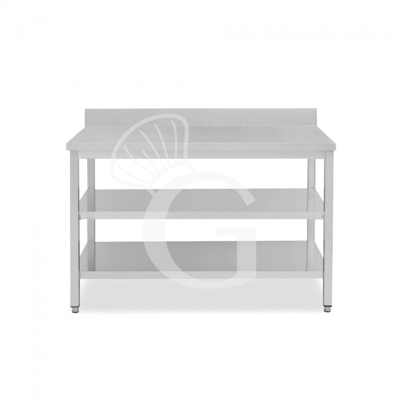 Tavolo inox 2 ripiani alzatina L 1600 mm x P 700 mm x H 965 mm