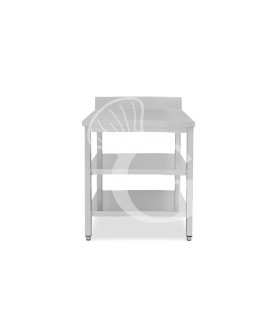Tavolo inox 2 ripiani alzatina L 700 mm x P 800 mm x H 965 mm