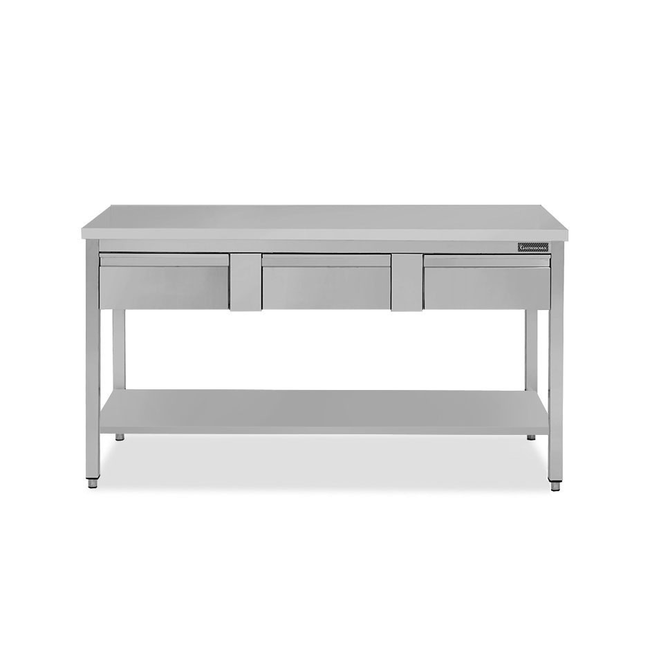 Tavolo inox ripiano 3 cassetti L 1600 mm x P 600 mm x H 850 mm