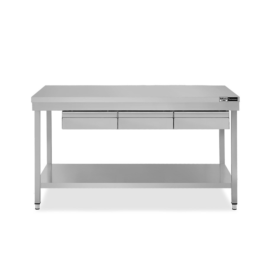 Tavolo inox ripiano 3 cassetti L 1500 mm x P 600 mm x H 865 mm