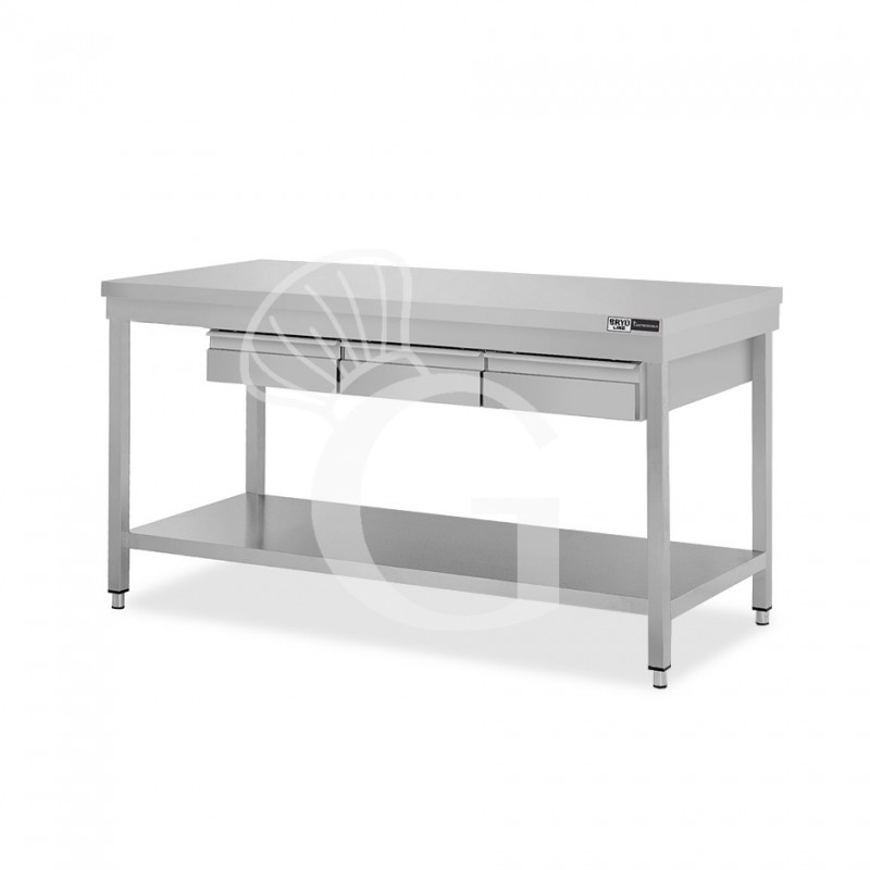 Tavolo inox ripiano 3 cassetti L 1600 mm x P 600 mm x H 865mm