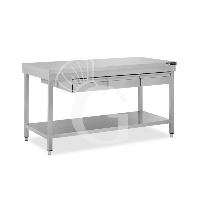 Tavolo inox ripiano 3 cassetti L 1600 mm x P 600 mm x H 865mm