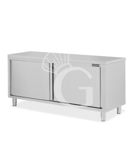 Tavolo armadiato passante in acciaio inox con porte scorrevoli, L 2000 mm x P 700 mm x H 850 mm