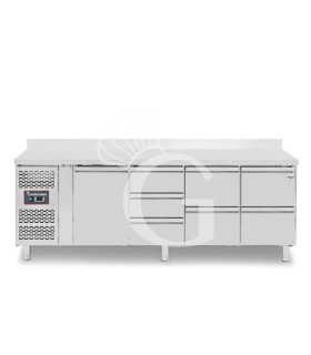 Tavolo Refrigerato 5 cassetti 2 porte 700 mm -2°C/+8°C alzatina, motore a sinistra