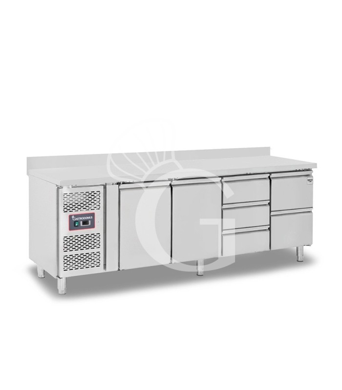 Tavolo refrigerato 7 cassetti 1 porta 700 mm -2°C/+8°C alzatina, motore a sinistra