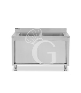 Lavatoio su armadio, porte scorrevoli, 2 vasche, alzatina, L 1600 x P 600 x H 965 mm - con foro rubinetto Ø 32 mm
