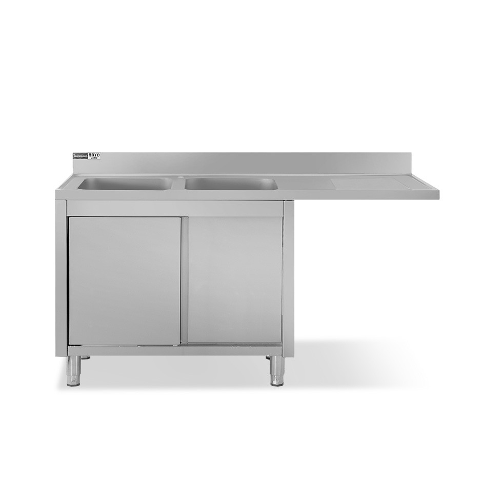 Lavello armadiato vano lavastoviglie,2 vasche,gocciolatoio destra,L1600xP600xH960mm - con foro rubinetto Ø 32 mm