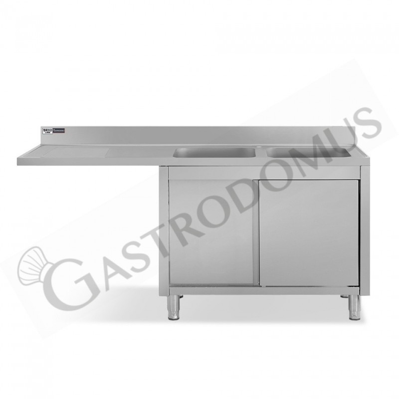Lavello armadiato vano lavastoviglie,2 vasche,gocciolatoio sinistra,L1800xP700xH965mm - con foro rubinetto Ø 32 mm Lavello armadiato vano lavastoviglie,2 vasche,gocciolatoio sinistra,L1800xP700xH965mm - con foro rubinetto Ø 32 mm