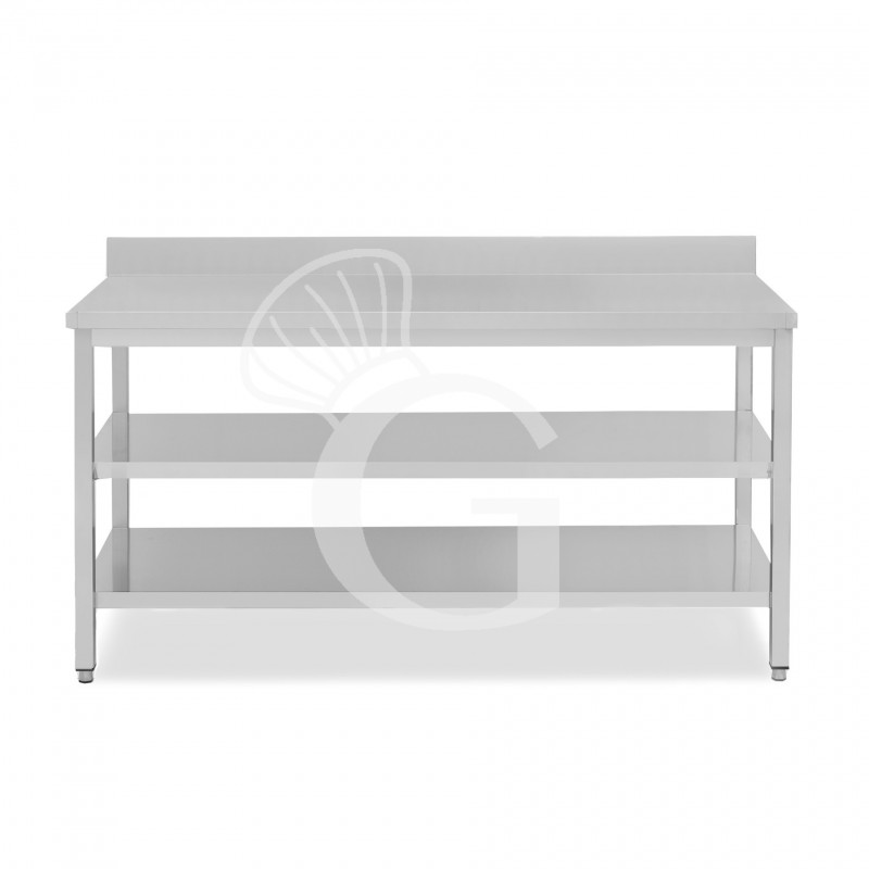 Tavolo inox 2 ripiani alzatina L 2000 mm x P 700 mm x H 950 mm