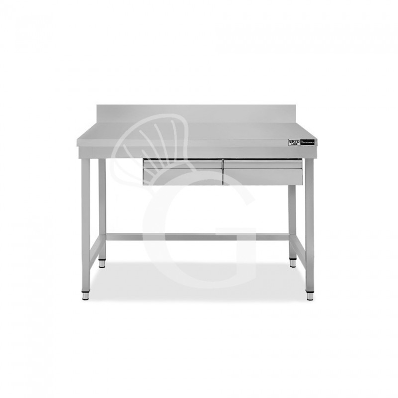 Tavolo inox 2 cassetti alzatina L 1200 mm x P 600 mm x H 965 mm Tavolo inox 2 cassetti alzatina L 1200 mm x P 600 mm x H 965 mm